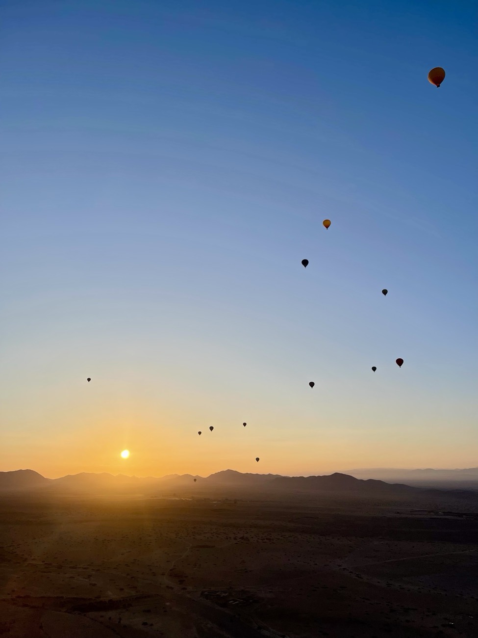 Hot air balloons at sunrise, Morocco