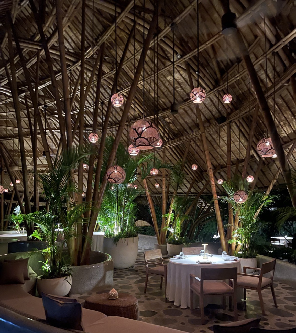 Bamboo dining structure in Bali